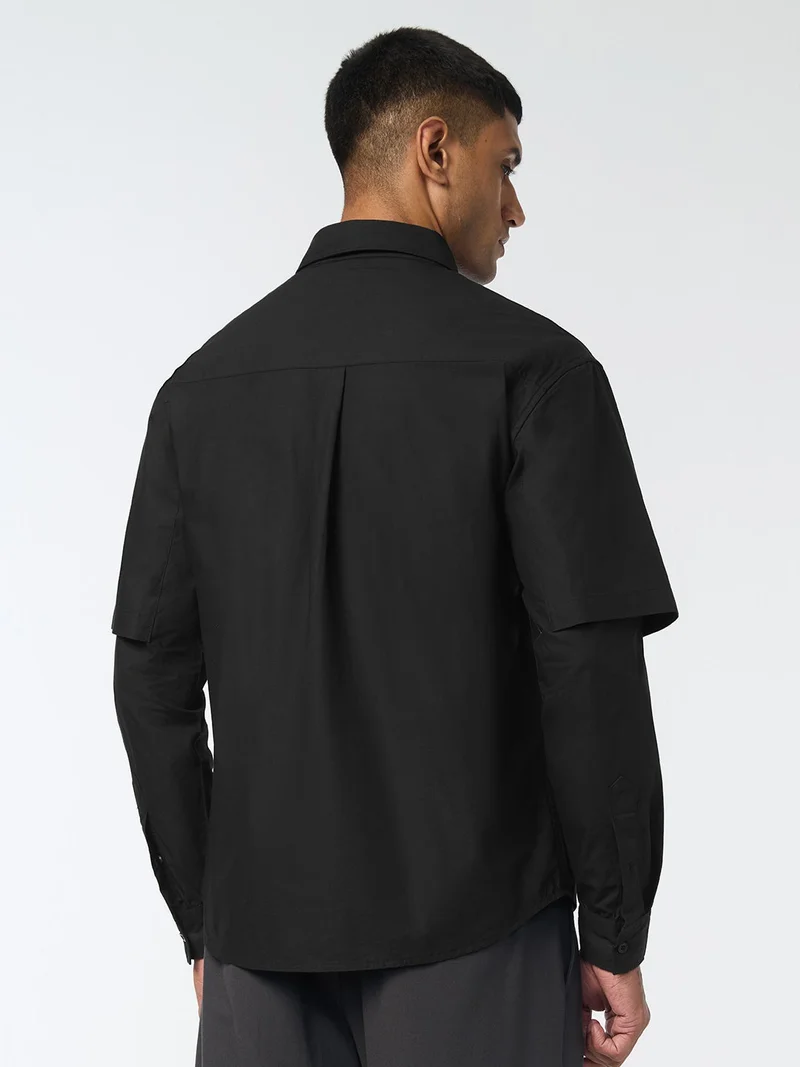 The Souled Store  The Souled Store: Black Void Men and Boys Long Sleeve Spread Collar Solid Cotton Regular Shirt  | Best Price UAE