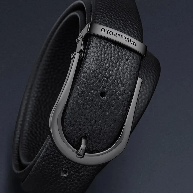 وليام بولو Stylish Italian Belt with Black Metal Buckle