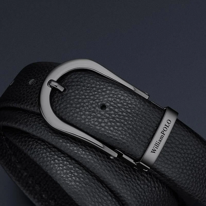 وليام بولو Stylish Italian Belt with Black Metal Buckle