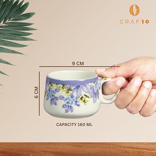 CRAF10 Handcrafted Ceramic Blue Lilac Floral Print Teapot Cup Set - 1 Kettle (1 Litre) & 6 Cups (160 ML), Microwave & Dishwasher Safe | Morning Set | Tea Sets with Kettle - Image 3
