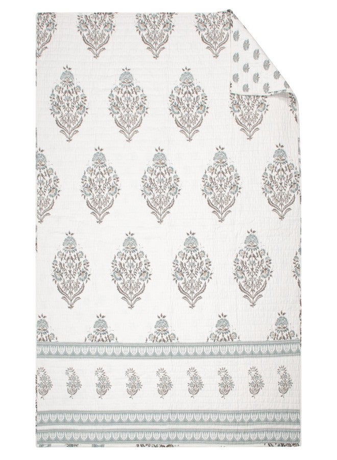 Levtex Home - Kamira Spa - Throw - Bordered Floral - Spa, Taupe and Cream - Throw (50x60in.) - Reversible - Cotton - Image 5