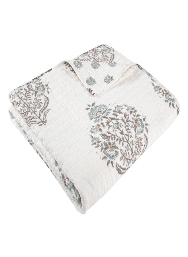 Levtex Home - Kamira Spa - Throw - Bordered Floral - Spa, Taupe and Cream - Throw (50x60in.) - Reversible - Cotton - Image 2