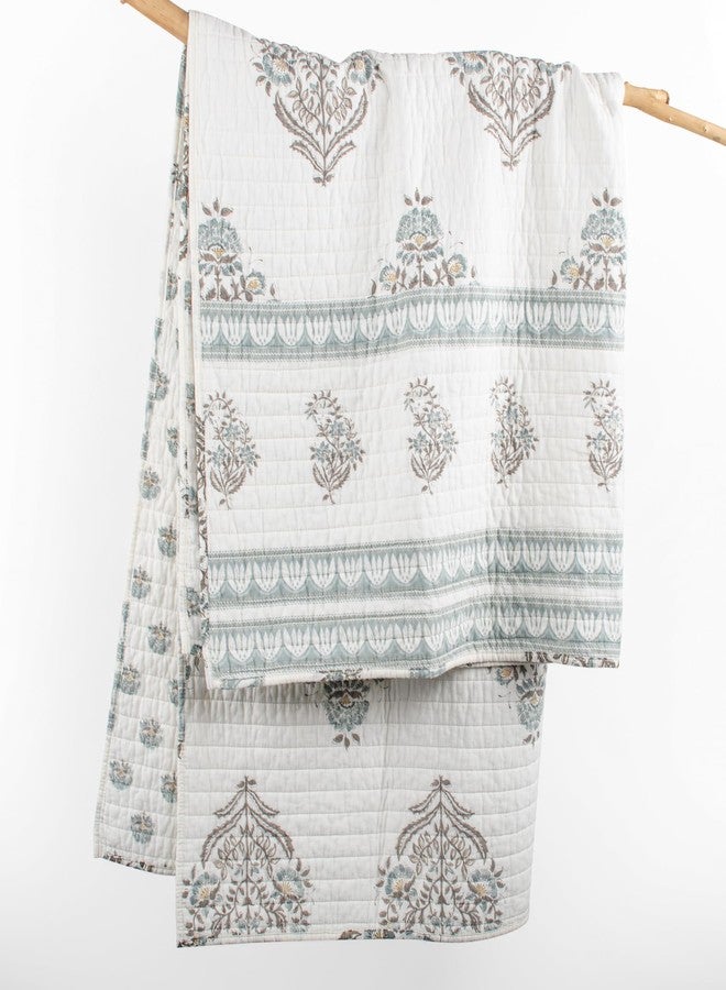 Levtex Home - Kamira Spa - Throw - Bordered Floral - Spa, Taupe and Cream - Throw (50x60in.) - Reversible - Cotton - Image 4