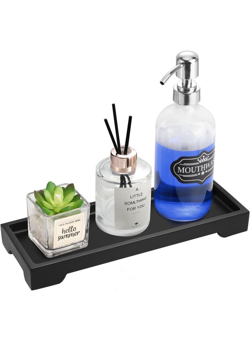 Rectangular Resin Vanity Tray | Bathroom Countertop & Toilet Tank Organizer | Decorative Storage Tray for Soap, Candles, Tissues & Toiletries | Black - Image 1