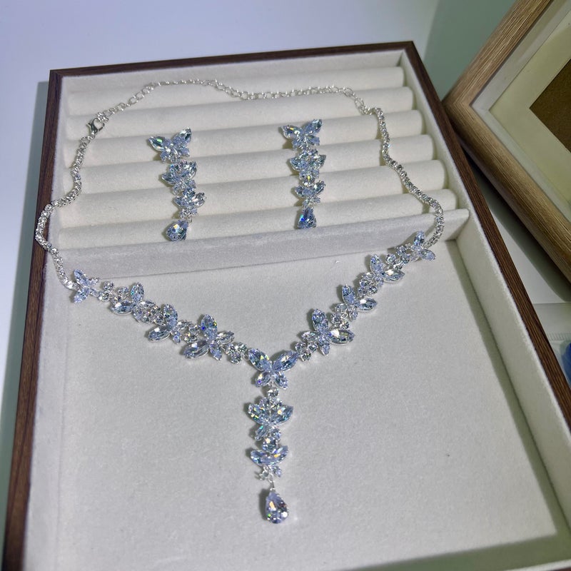 Fashion Zircon Necklace and Earrings Set for Brides, Wedding Dress Accessories, Instagram Style Jewelry - Image 2