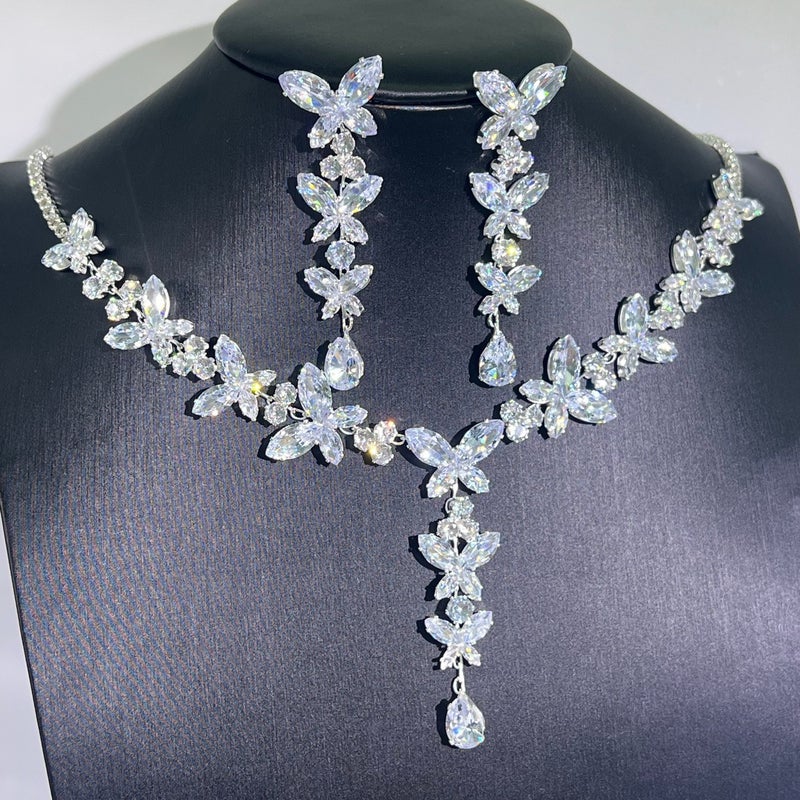 Fashion Zircon Necklace and Earrings Set for Brides, Wedding Dress Accessories, Instagram Style Jewelry - Image 1