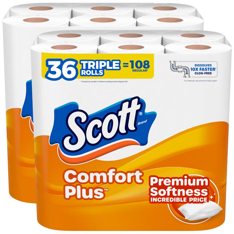 Scott ComfortPlus Toilet Paper, 36 Triple Rolls, 231 Sheets per Roll, Septic-Safe, 1-Ply Toilet Tissue (Packaging May Vary) - Image 1