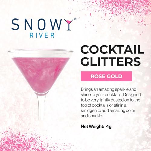 Snowy River تألق كوكتيل نهر الثلج - جليتر مشروبات صالح للأكل طبيعي بالكامل للكوكتيلات، النبيذ، الشمبانيا والصودا، مثالي للحفلات أو لرش الكعك (4 جرام، ذهب وردي) - Image 2