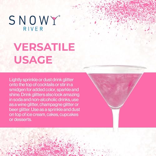 Snowy River تألق كوكتيل نهر الثلج - جليتر مشروبات صالح للأكل طبيعي بالكامل للكوكتيلات، النبيذ، الشمبانيا والصودا، مثالي للحفلات أو لرش الكعك (4 جرام، ذهب وردي) - Image 3