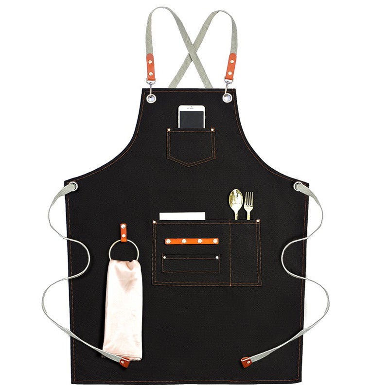 Thick Canvas Apron Custom Logo Coffee Brown for CafesRibbon thick canvas black rings Ribbon thick canvas black rings
