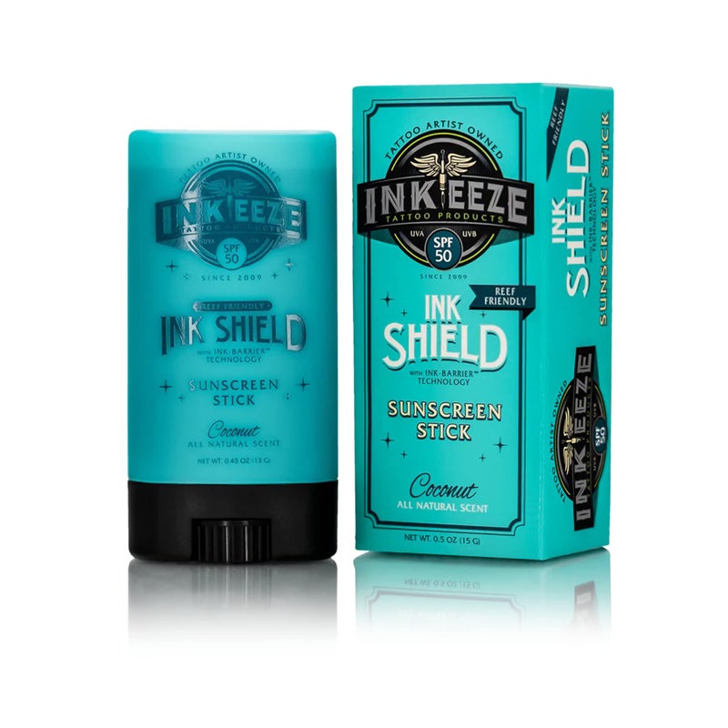 INK-EEZE Tattoo Sunscreen Stick SPF 50, Ink Shield, UVA/UVB Blocking, Dries Clear, Ozone Reef Friendly, Vegan, Made in USA, Coconut, 0.5oz Stick - Image 2