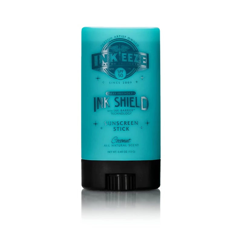 INK-EEZE Tattoo Sunscreen Stick SPF 50, Ink Shield, UVA/UVB Blocking, Dries Clear, Ozone Reef Friendly, Vegan, Made in USA, Coconut, 0.5oz Stick - Image 1