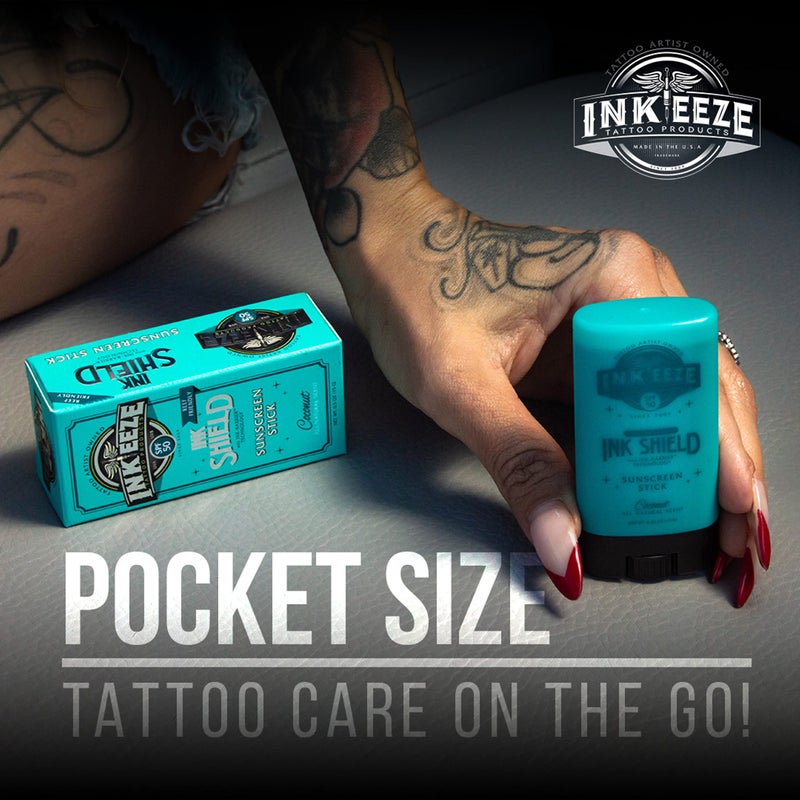 INK-EEZE Tattoo Sunscreen Stick SPF 50, Ink Shield, UVA/UVB Blocking, Dries Clear, Ozone Reef Friendly, Vegan, Made in USA, Coconut, 0.5oz Stick - Image 5