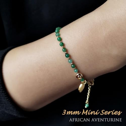 Morchic 3mm African Aventurine Tiny Beads Bracelet for Women, Adjustable 7.1" Dainty Handmade Energy Gem Jewelry, Birthday Gift - Image 4