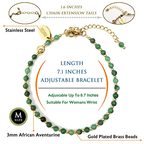 Morchic 3mm African Aventurine Tiny Beads Bracelet for Women, Adjustable 7.1" Dainty Handmade Energy Gem Jewelry, Birthday Gift - Image 2