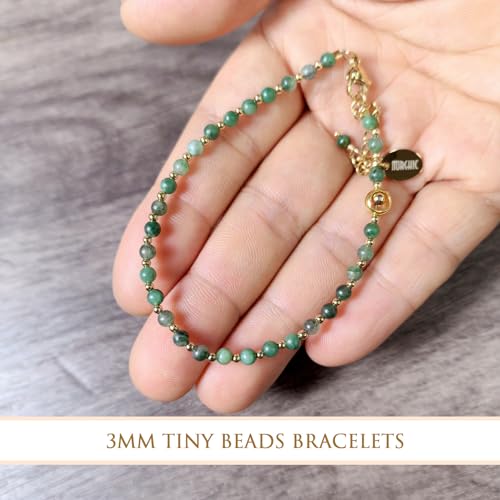 Morchic 3mm African Aventurine Tiny Beads Bracelet for Women, Adjustable 7.1" Dainty Handmade Energy Gem Jewelry, Birthday Gift - Image 5