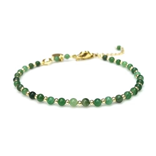 Morchic 3mm African Aventurine Tiny Beads Bracelet for Women, Adjustable 7.1" Dainty Handmade Energy Gem Jewelry, Birthday Gift - Image 1