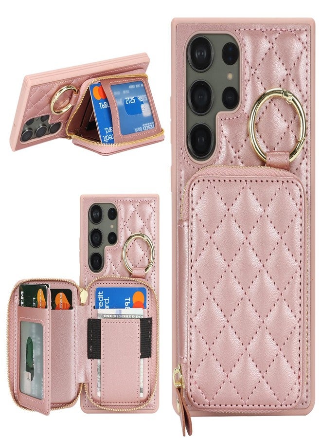 Hamany for Galaxy S23 Ultra Case Wallet with Card Holder,for Galaxy S23 Ultra Phone case Wallet with Zipper with Slot Kickstand Stand Case for Women and Man-Rose Gold - Image 1