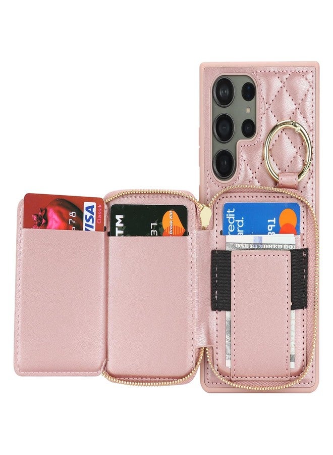 Hamany for Galaxy S23 Ultra Case Wallet with Card Holder,for Galaxy S23 Ultra Phone case Wallet with Zipper with Slot Kickstand Stand Case for Women and Man-Rose Gold - Image 5