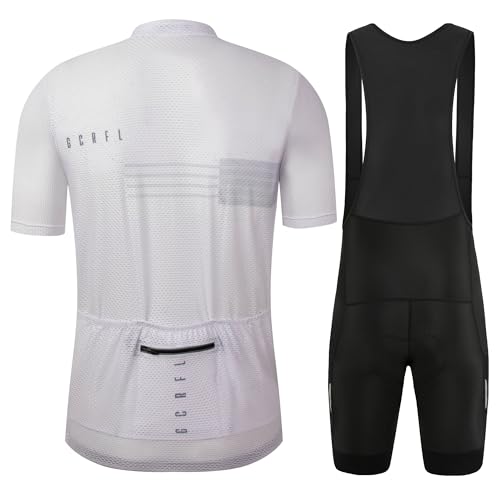 GCRFL Men's Cycling Jersey Sets Road Bike Jersey Riding Shirts Lightweight, Bib Shorts With Pockets Padded (White, XL) - Image 2