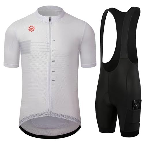 GCRFL Men's Cycling Jersey Sets Road Bike Jersey Riding Shirts Lightweight, Bib Shorts With Pockets Padded (White, XL) - Image 1