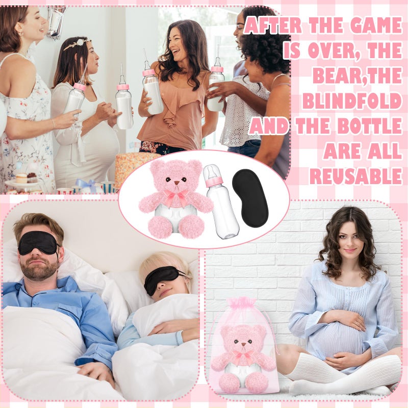 Yearntown 6 Set Bottle Chug Pink Baby Shower Games Bear Blindfolded Diaper Changing Games Kits Plastic Bottles Disposable Diapers Blindfold Eye Masks Bear Baby Shower Party Guest Gifts - Image 5