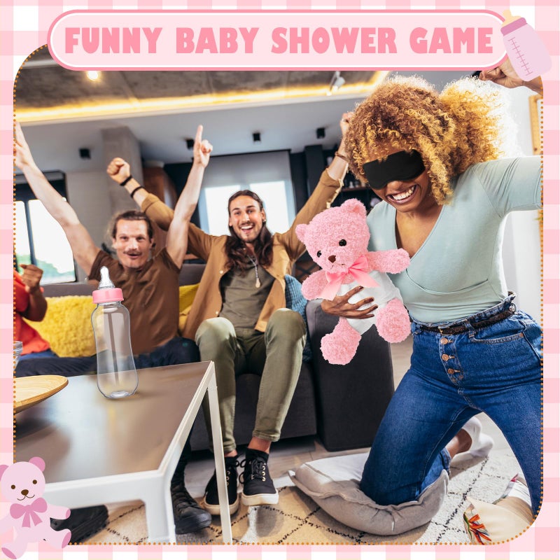Yearntown 6 Set Bottle Chug Pink Baby Shower Games Bear Blindfolded Diaper Changing Games Kits Plastic Bottles Disposable Diapers Blindfold Eye Masks Bear Baby Shower Party Guest Gifts - Image 4