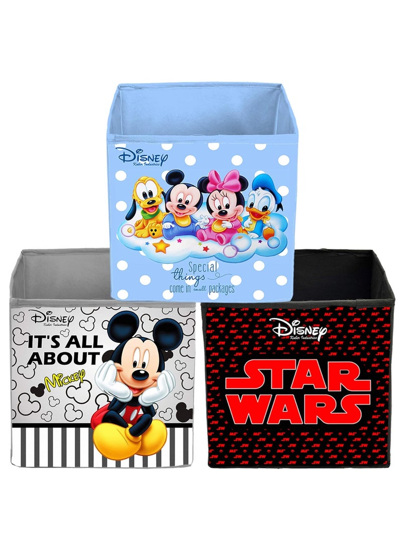 Kuber Industries Kuber Industries Disney Print Non Woven 3 Pieces Fabric Foldable Storage Cube For Toy,Books,Shoes Storage Box With Handle,Extra Large (Grey & Maroon & Royal Blue)-KUBMART16198  - Image 1