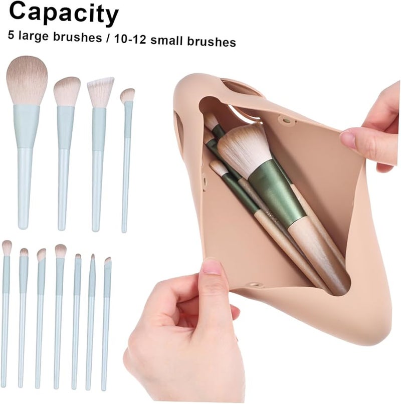 VALICLUD Silicone Makeup Brush Holder Travel Organizer Bag 2 Pieces Capacity for Brushes Tools - Image 2