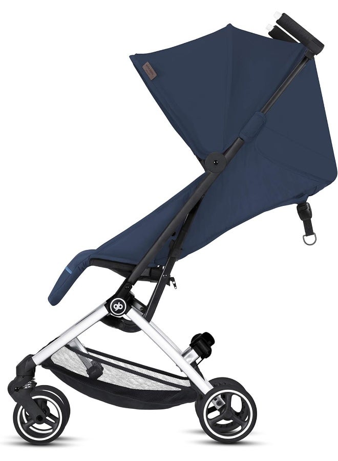 gb Pockit+ All City, Ultra Compact Lightweight Travel Stroller with Front Wheel Suspension, Full Canopy, and Reclining Seat in Night Blue - Image 2