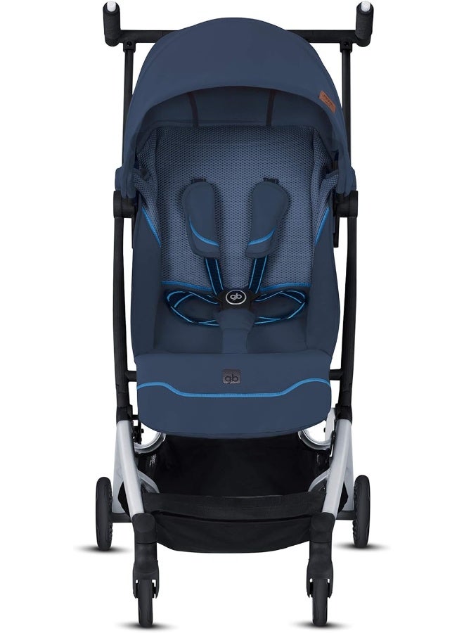 gb Pockit+ All City, Ultra Compact Lightweight Travel Stroller with Front Wheel Suspension, Full Canopy, and Reclining Seat in Night Blue - Image 4