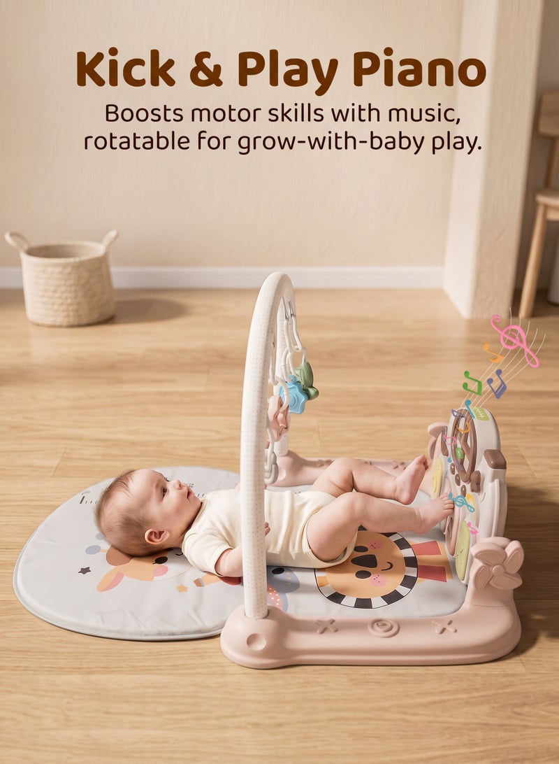 Baybee Kick & Play Piano Gym & Activity Mat for Babies 0-12 Months, Baby Play Gym with Rotating Piano, 5 Hanging Rattle Toys, Crawling Play Mat for Newborn Boys & Girls Pink - Image 3
