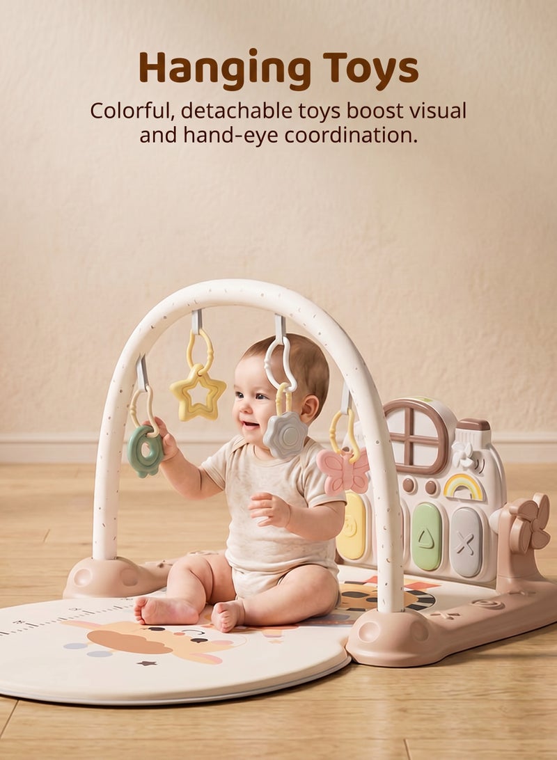 Baybee Kick & Play Piano Gym & Activity Mat for Babies 0-12 Months, Baby Play Gym with Rotating Piano, 5 Hanging Rattle Toys, Crawling Play Mat for Newborn Boys & Girls Pink - Image 4