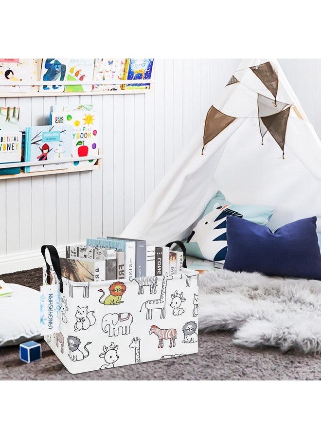LANGYASHAN Rectangular Storage Bin Collapse Canvas Fabric Cartoon Storage Basket with Handles for Organizing Home Kitchen Boys and Girls Toys Office Closet Shelf Baskets (Rec Simplified Zoo) - Image 4