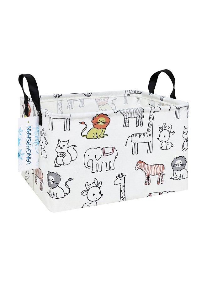 LANGYASHAN Rectangular Storage Bin Collapse Canvas Fabric Cartoon Storage Basket with Handles for Organizing Home Kitchen Boys and Girls Toys Office Closet Shelf Baskets (Rec Simplified Zoo) - Image 1