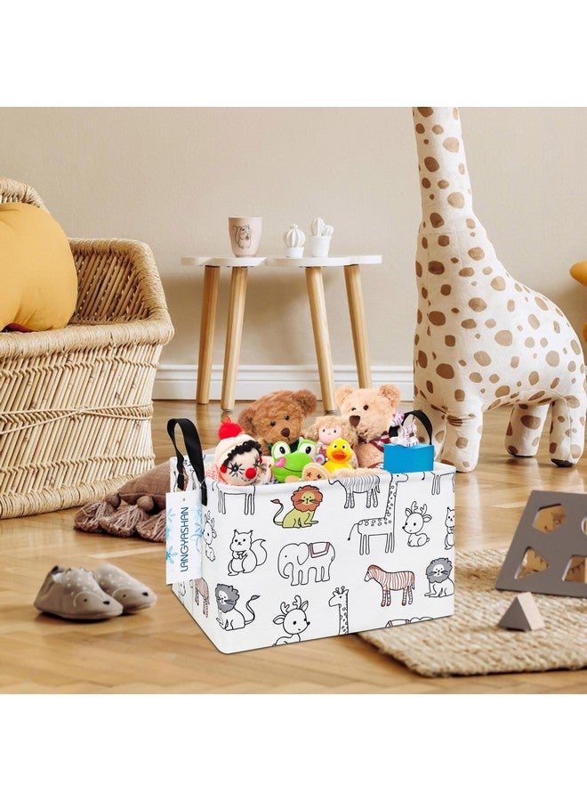 LANGYASHAN Rectangular Storage Bin Collapse Canvas Fabric Cartoon Storage Basket with Handles for Organizing Home Kitchen Boys and Girls Toys Office Closet Shelf Baskets (Rec Simplified Zoo) - Image 5