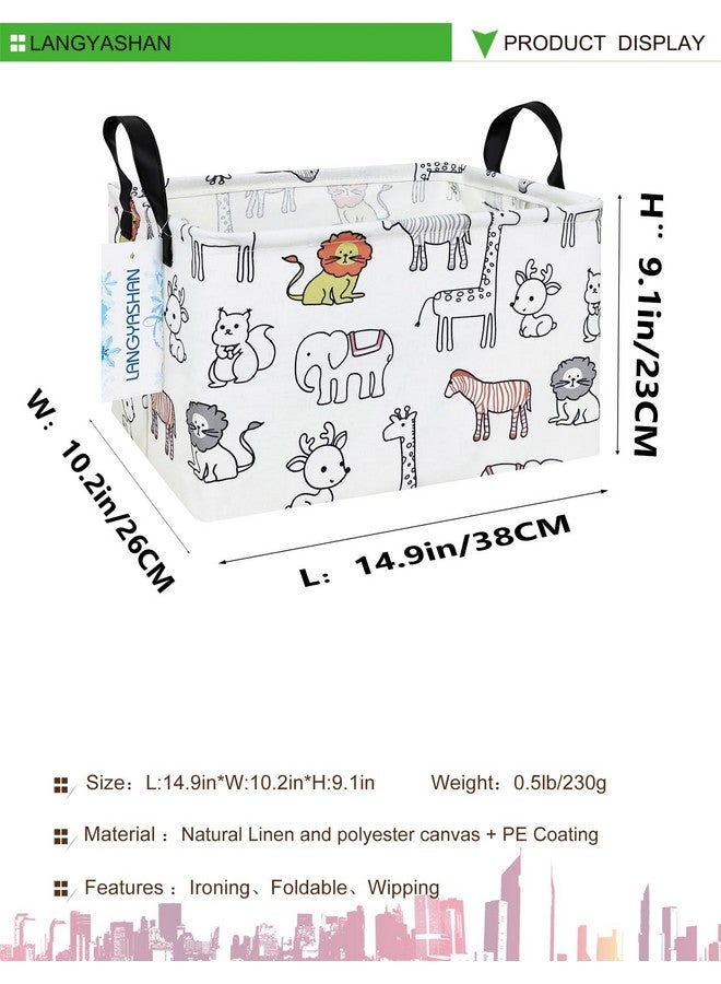 LANGYASHAN Rectangular Storage Bin Collapse Canvas Fabric Cartoon Storage Basket with Handles for Organizing Home Kitchen Boys and Girls Toys Office Closet Shelf Baskets (Rec Simplified Zoo) - Image 2