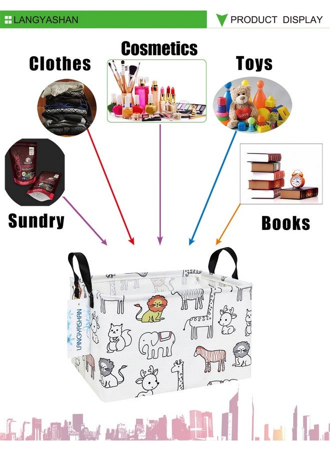 LANGYASHAN Rectangular Storage Bin Collapse Canvas Fabric Cartoon Storage Basket with Handles for Organizing Home Kitchen Boys and Girls Toys Office Closet Shelf Baskets (Rec Simplified Zoo) - Image 3