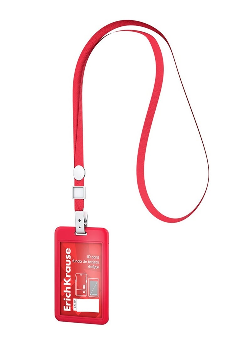 ErichKrause 5-Piece Hard Plastic Vertical ID Card Holder With Lanyard Red - Image 2