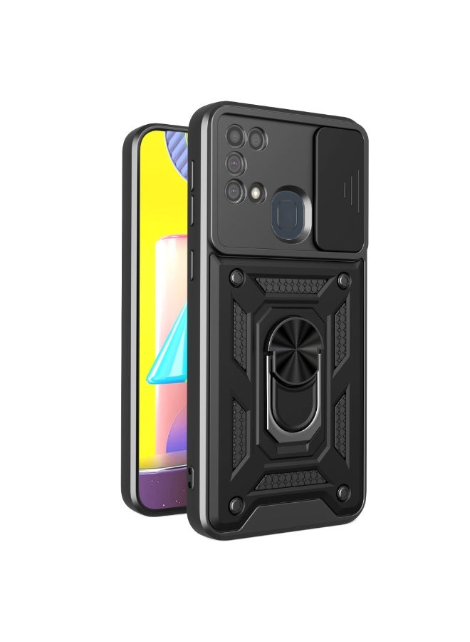 Case Cover Shockproof Protective Case with Camera Protection and Metal Ring Compatible with  Samsung Galaxy M31 (Black)