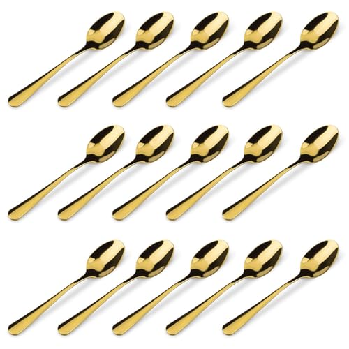 Awpeye 15 Packs Demitasse Espresso Spoons, 4.3 Inch Mini Gold Coffee Spoon, Stainless Steel Small Spoons for Dessert - Image 1