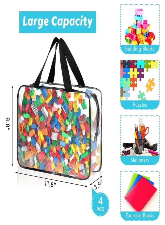 MOWPOG 4 Pack Toy Storage Bags, Clear PVC Toy Organizer with Zipper, Large Black Waterproof Reusable Toy Bags with Labels for Puzzles, Building Blocks, Board Game, Stationery, Kids Books - Image 2