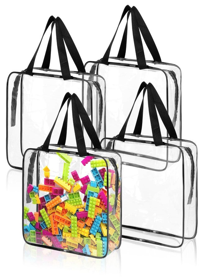 MOWPOG 4 Pack Toy Storage Bags, Clear PVC Toy Organizer with Zipper, Large Black Waterproof Reusable Toy Bags with Labels for Puzzles, Building Blocks, Board Game, Stationery, Kids Books - Image 1