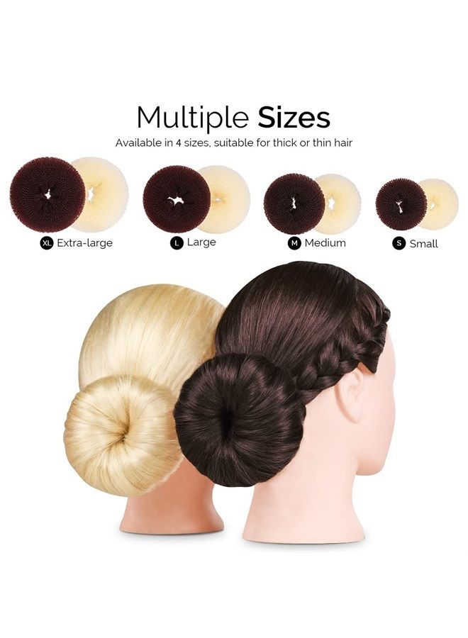 FANDAMEI Hair Bun Maker Set, FANDAMEI Donut Bun Maker Set With 4pcs Dark Brown &4pcs Beige(2 extra-large,2 large,2 medium and 2 small), 5 pieces Hair Elastic Bands, 40 pieces Hair Bobby Pins (Brown and Gold) - Image 2