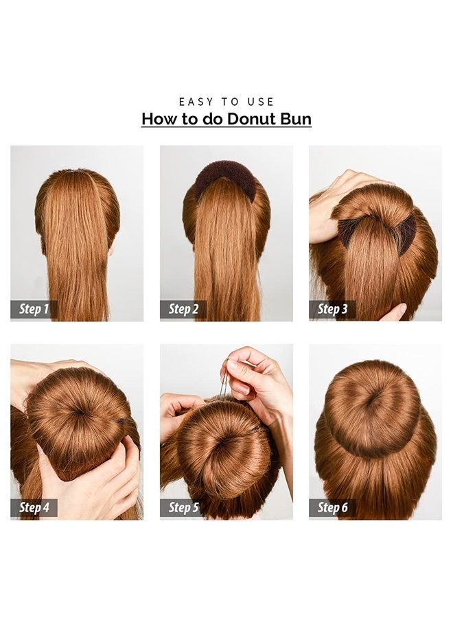 FANDAMEI Hair Bun Maker Set, FANDAMEI Donut Bun Maker Set With 4pcs Dark Brown &4pcs Beige(2 extra-large,2 large,2 medium and 2 small), 5 pieces Hair Elastic Bands, 40 pieces Hair Bobby Pins (Brown and Gold) - Image 5