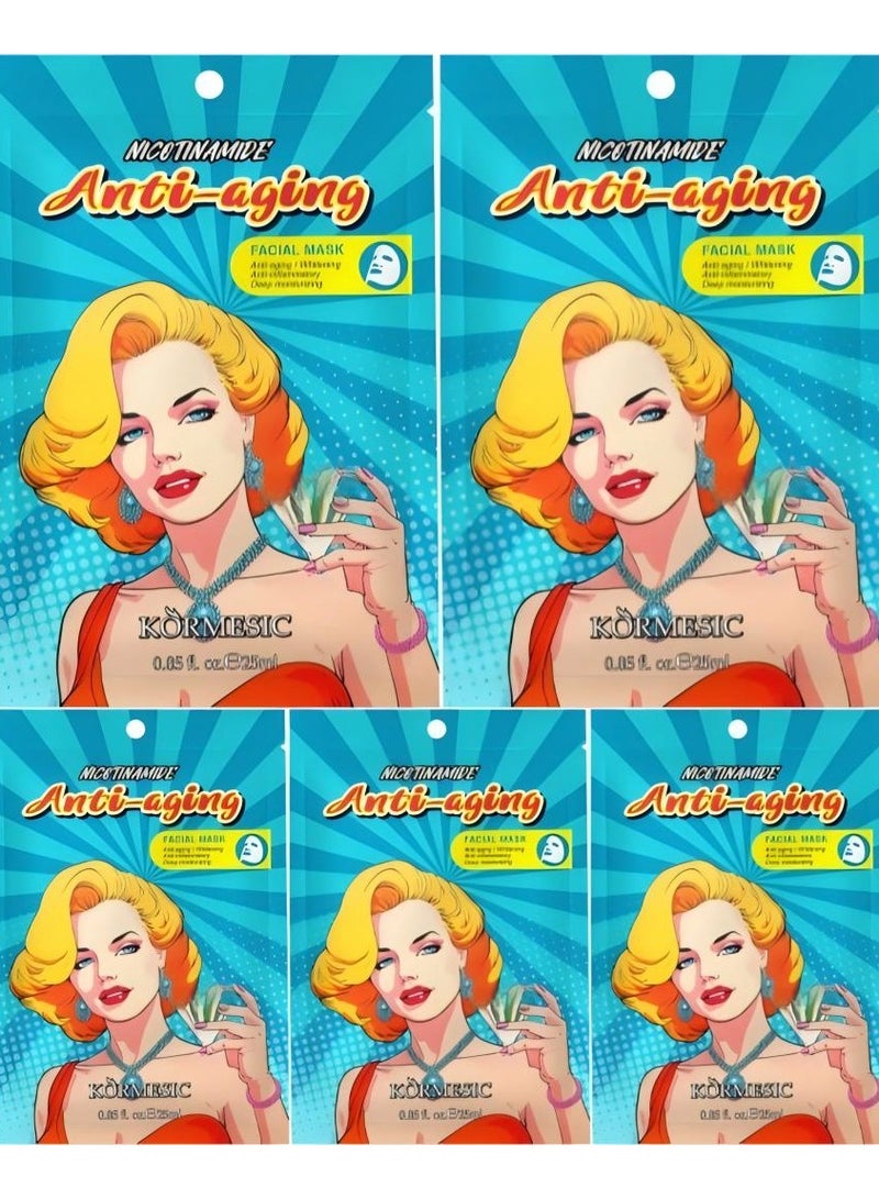 Kormesic Niacinamide Brightening Hydrating Sheet Mask Set - 5 Pack (25ml Each)  - Image 1