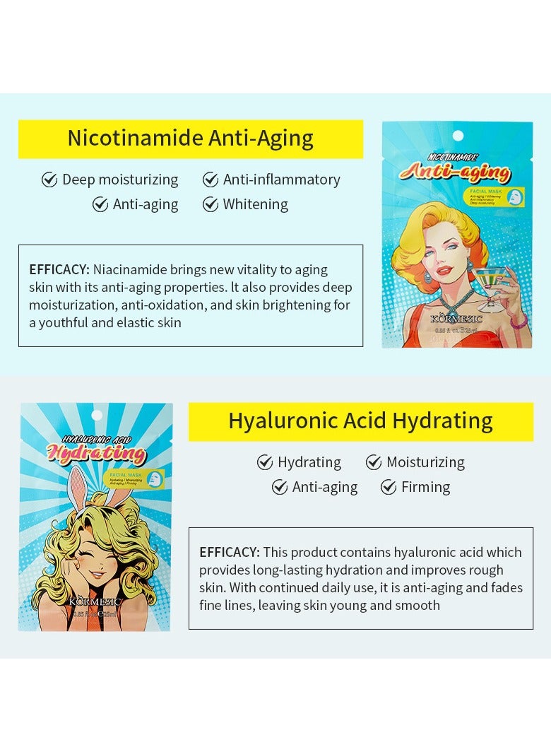 Kormesic Niacinamide Brightening Hydrating Sheet Mask Set - 5 Pack (25ml Each)  - Image 2