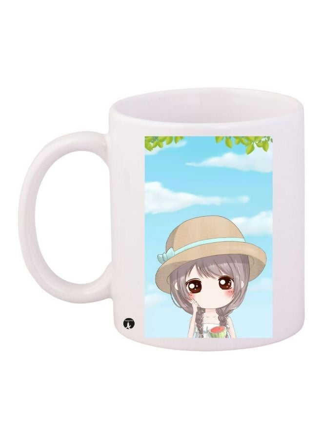 Cartoon Printed Coffee Mug White/Blue/Green 11ounce