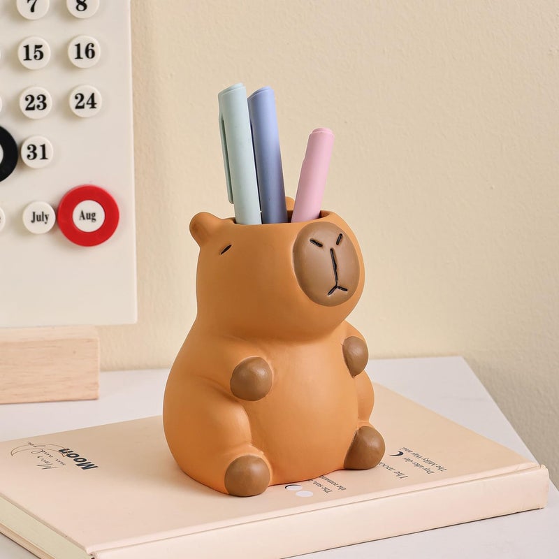 Tuioyoc Pen Holder for Desk, Ceramic Capybara Cute Pencil Holder, Makeup Brush Holder, Desktop Organizer Storage Pen Cup for Office Home Decor - Image 1
