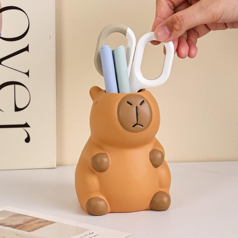 Tuioyoc Pen Holder for Desk, Ceramic Capybara Cute Pencil Holder, Makeup Brush Holder, Desktop Organizer Storage Pen Cup for Office Home Decor - Image 5